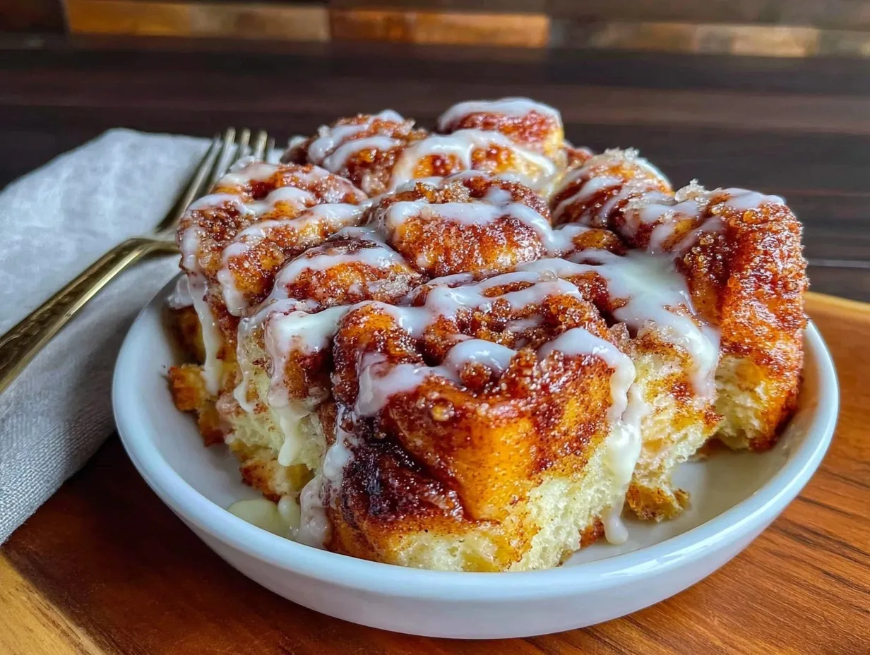 crockpot cinnamon roll french toast casserole preparation steps