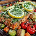 easy crispy lemon herb salmon sheet pan dinner - featured image