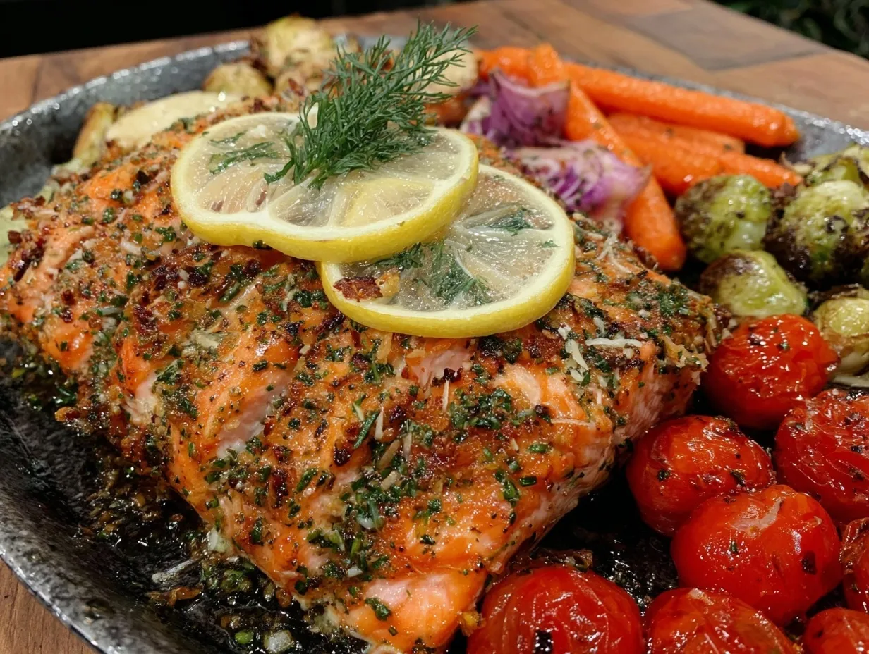 easy crispy lemon herb salmon sheet pan dinner preparation steps