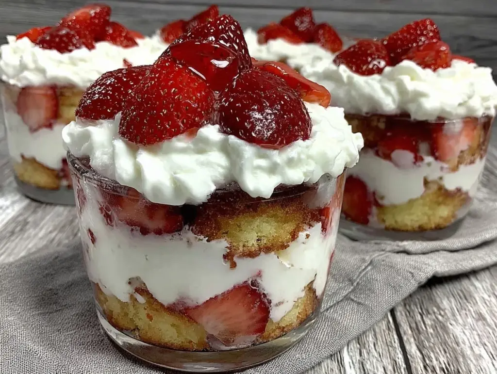 easy mini strawberry shortcake trifle cups - featured image