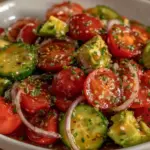 fresh cucumber tomato avocado salad - featured image