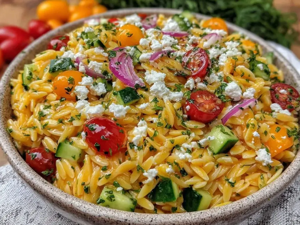 fresh greek orzo pasta salad - featured image