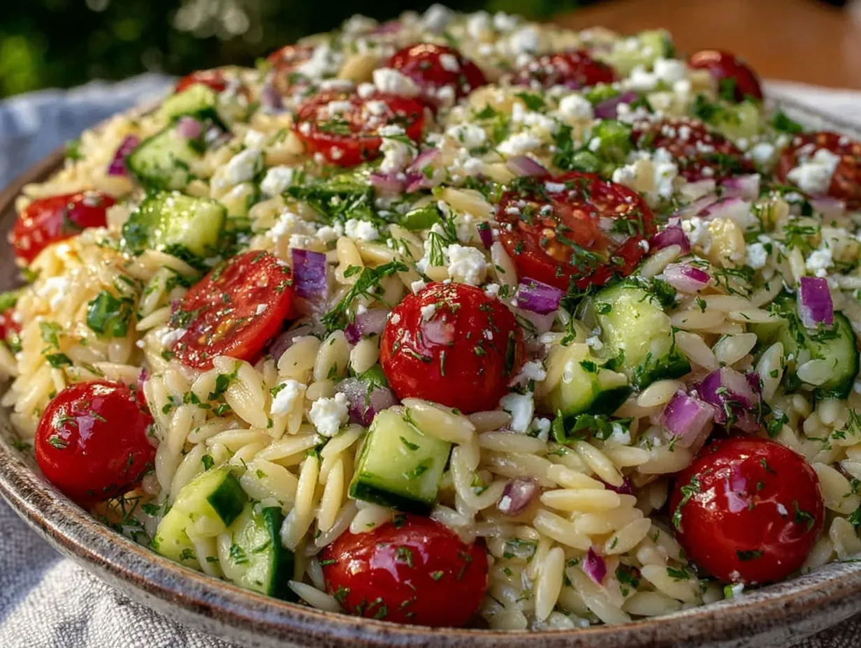 fresh greek orzo pasta salad preparation steps