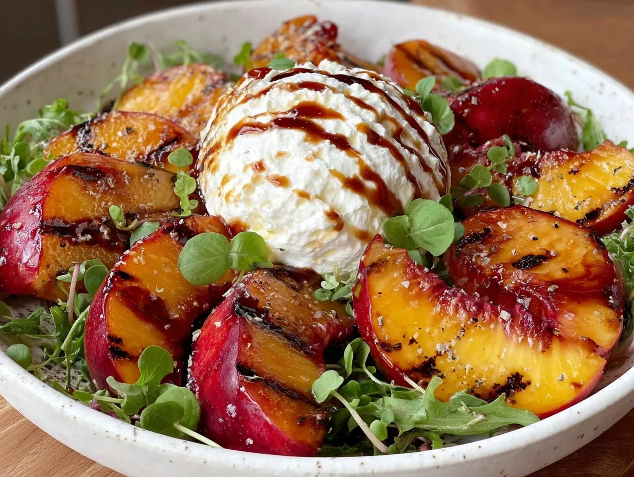 fresh grilled peach burrata salad preparation steps