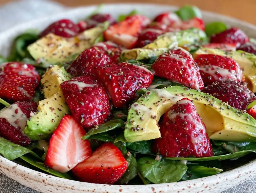 fresh strawberry avocado spinach salad - featured image