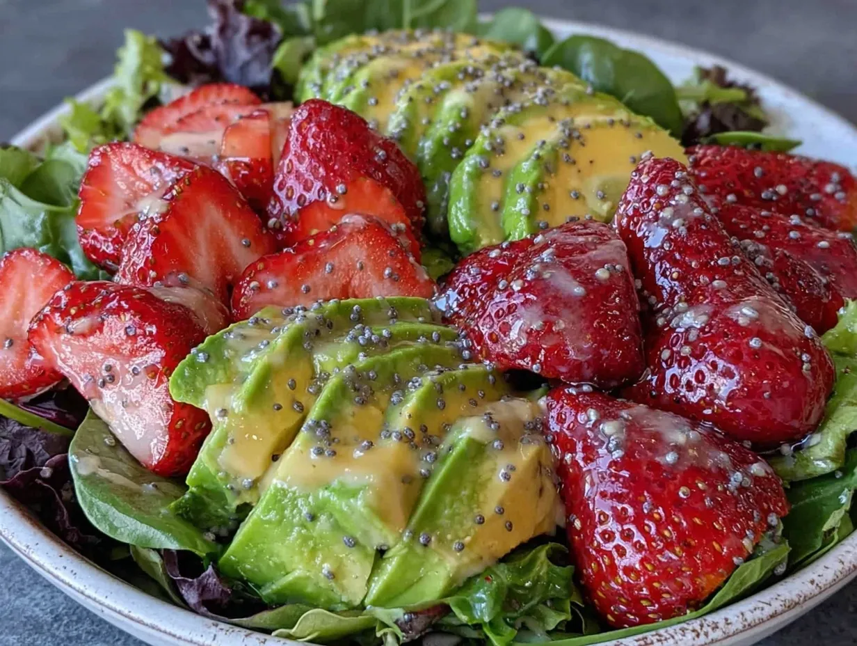 fresh strawberry avocado spinach salad preparation steps