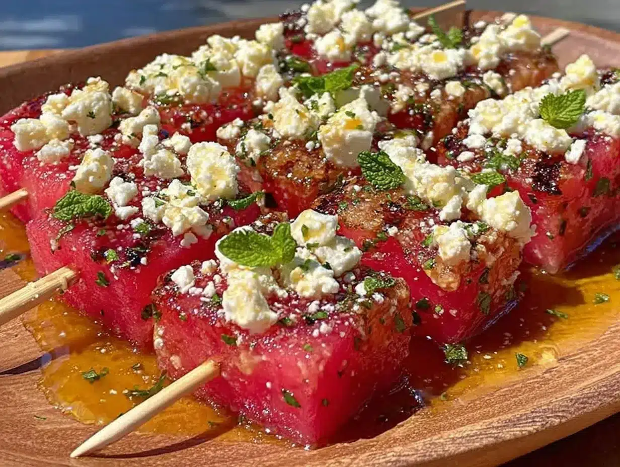 fresh watermelon feta mint skewers preparation steps