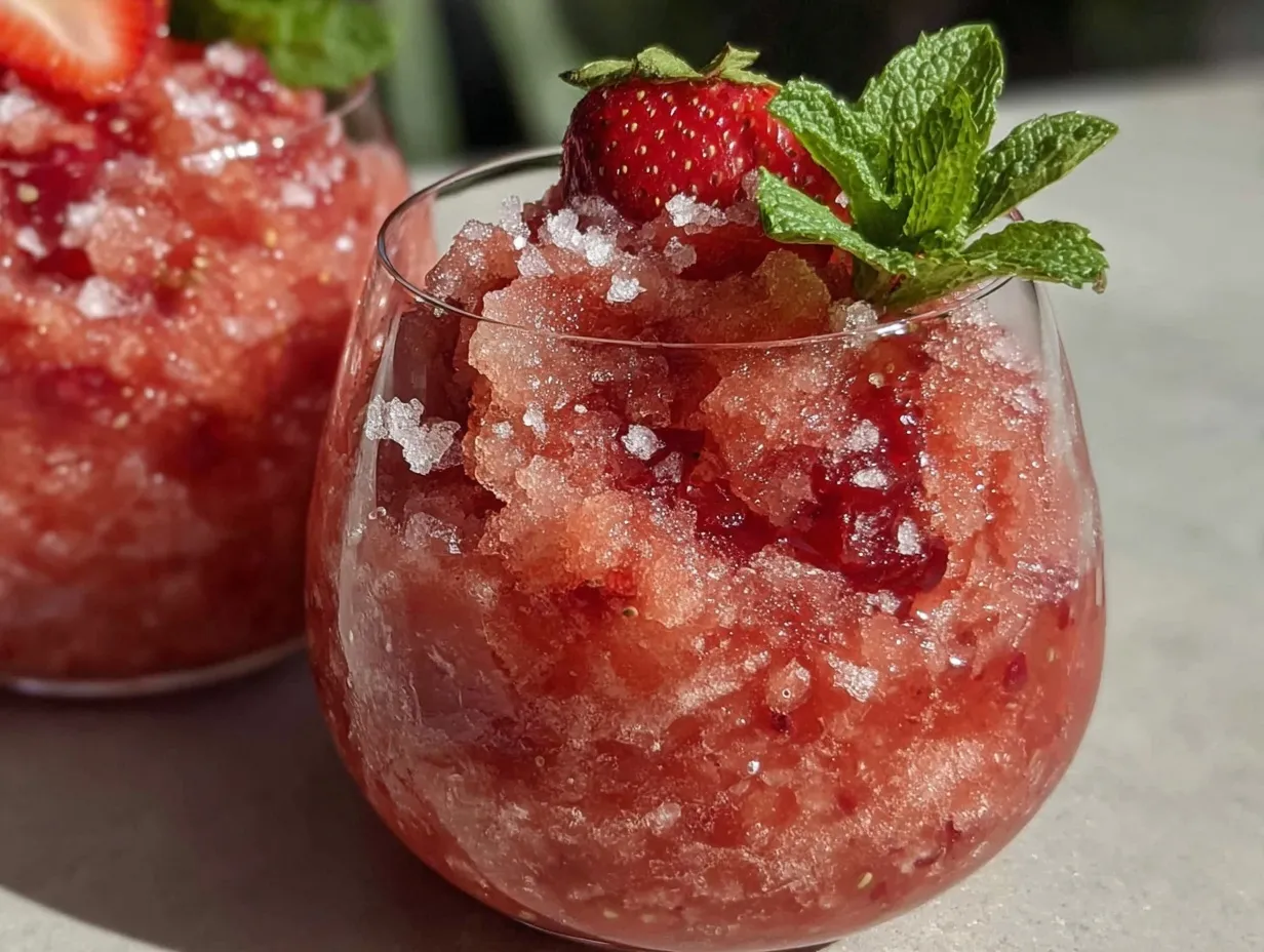frozen strawberry rosé frosé slushie preparation steps