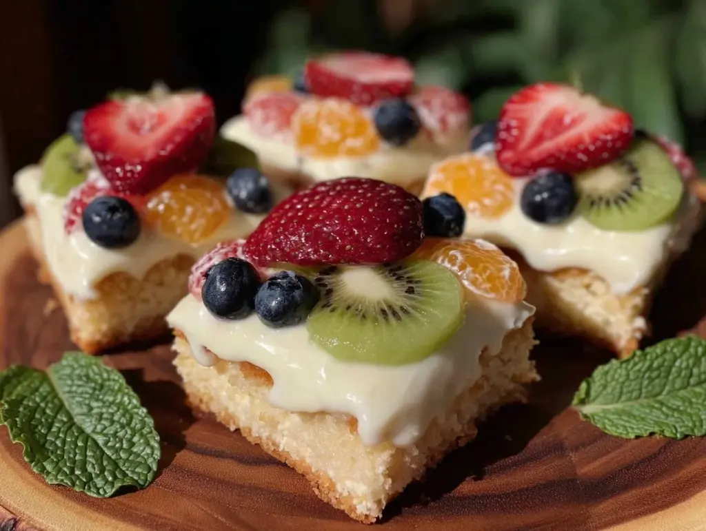 fruit pizza sugar cookie bars - featured image
