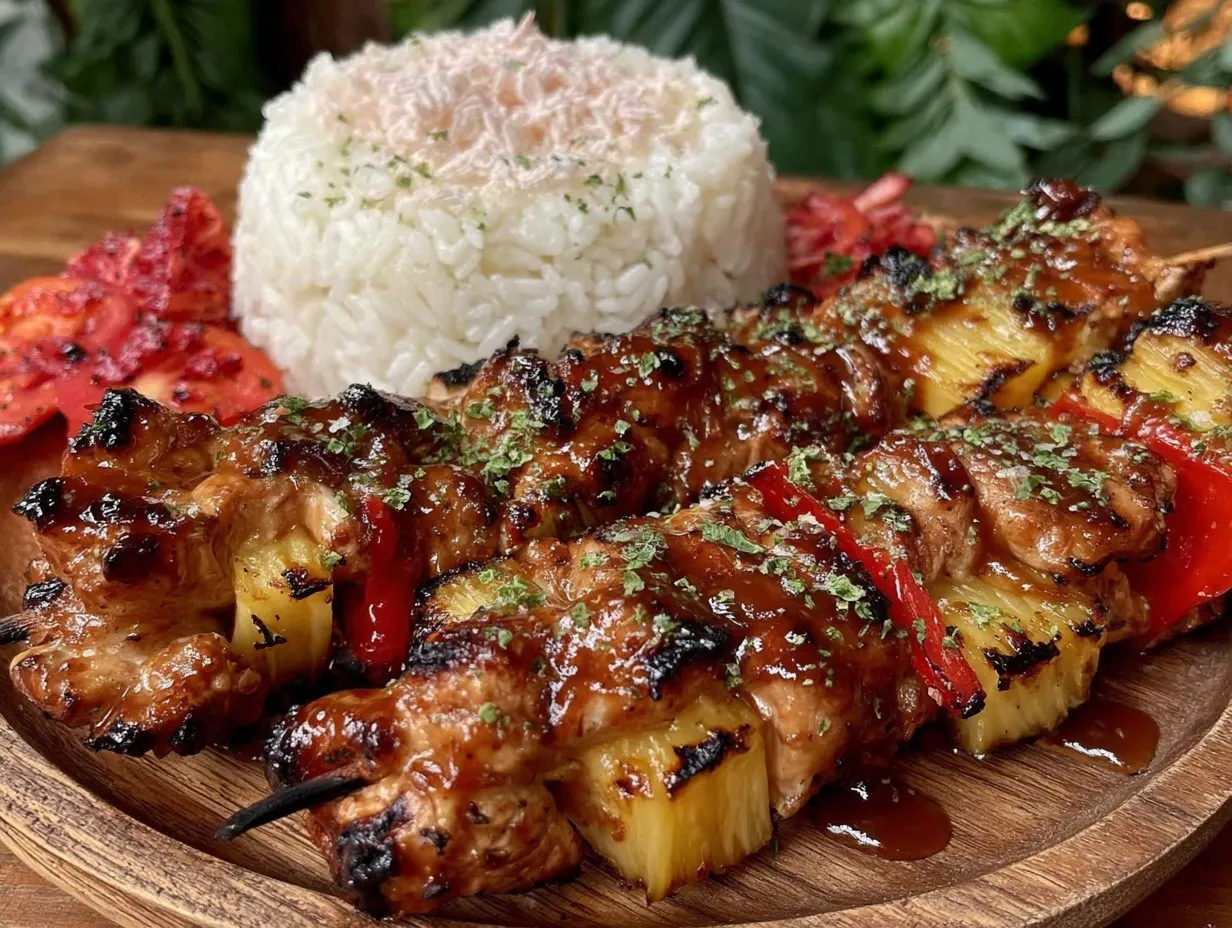 grilled Hawaiian chicken kabobs preparation steps