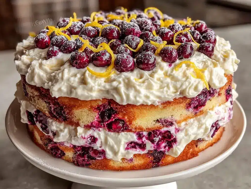 lemon blueberry layer cake - featured image