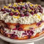 lemon blueberry layer cake - featured image