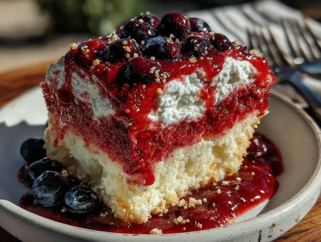 patriotic red white and blue poke cake - featured image