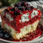 patriotic red white and blue poke cake - featured image