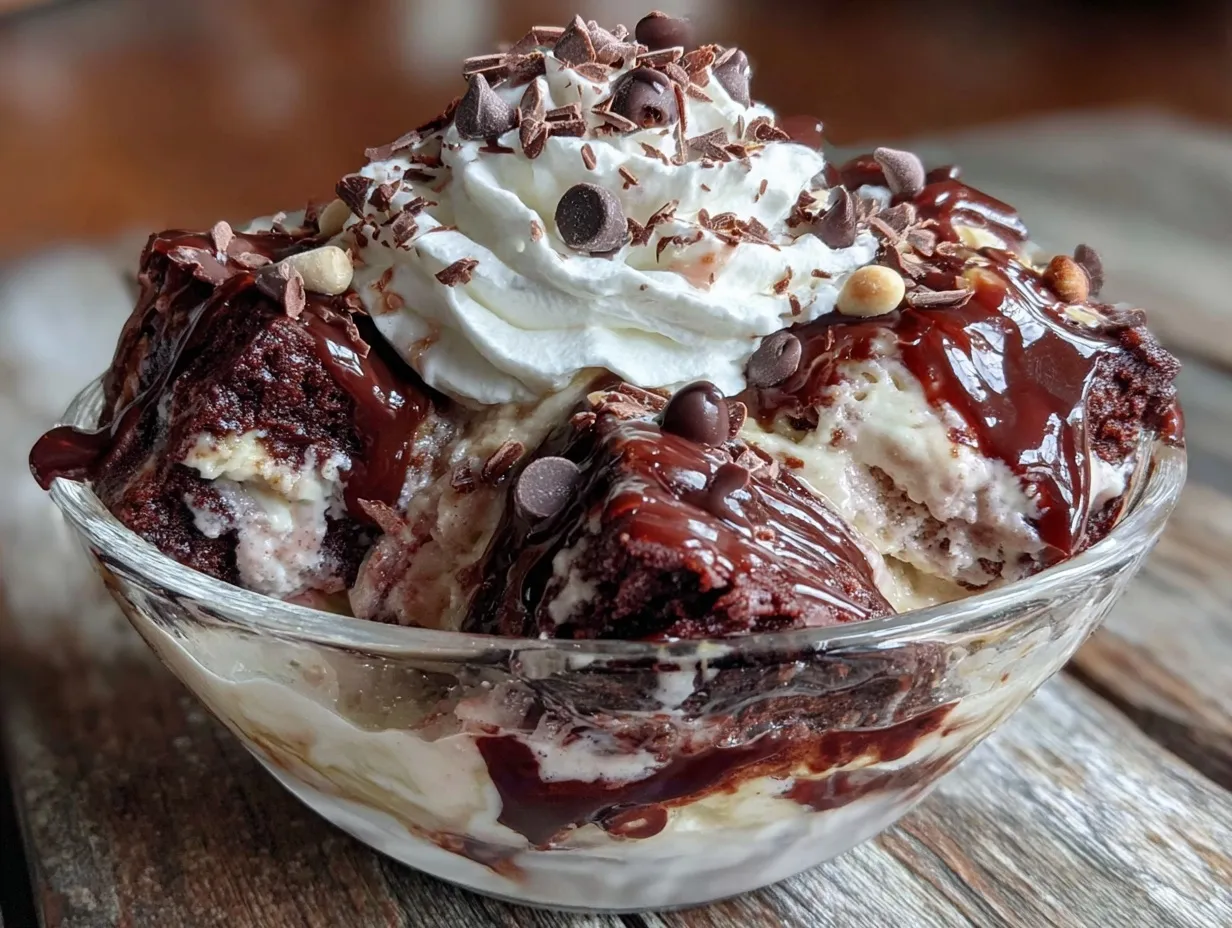 triple chocolate brownie sundae preparation steps