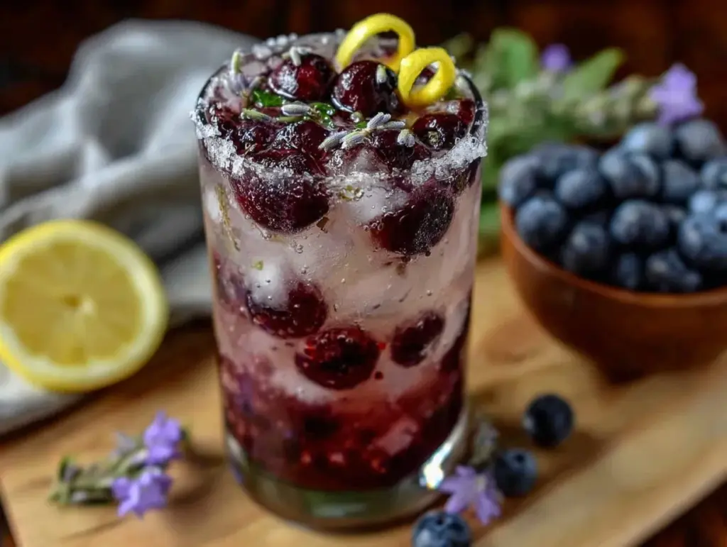 blueberry lavender lemonade mocktail - featured image