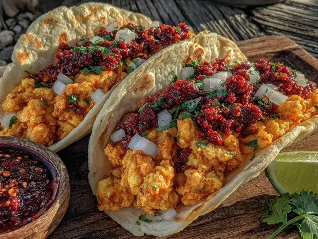 breakfast tacos with spicy chorizo - featured image