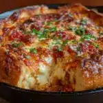 cheesy cast iron deep dish pizza - featured image