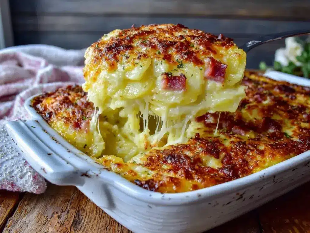 cheesy ham and potato casserole - featured image