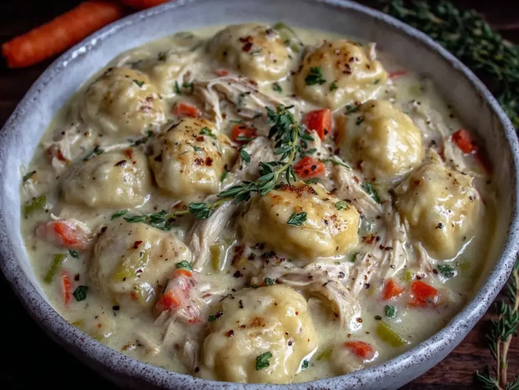 creamy chicken and dumpling soup - featured image