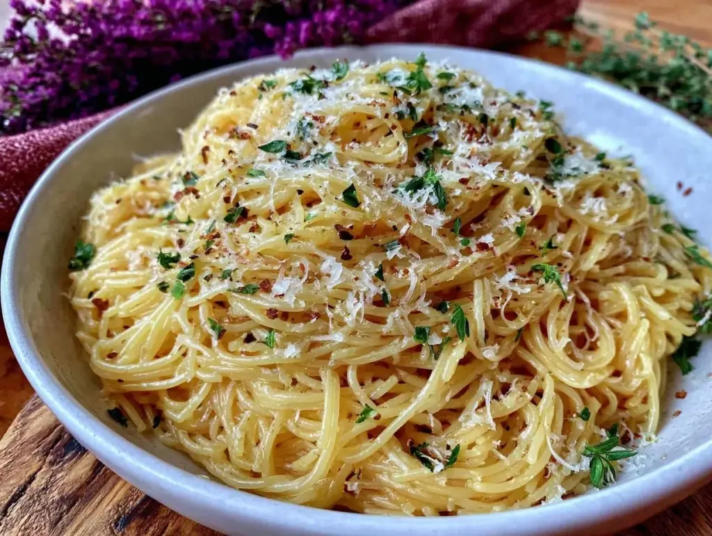 creamy garlic butter parmesan angel hair pasta - featured image