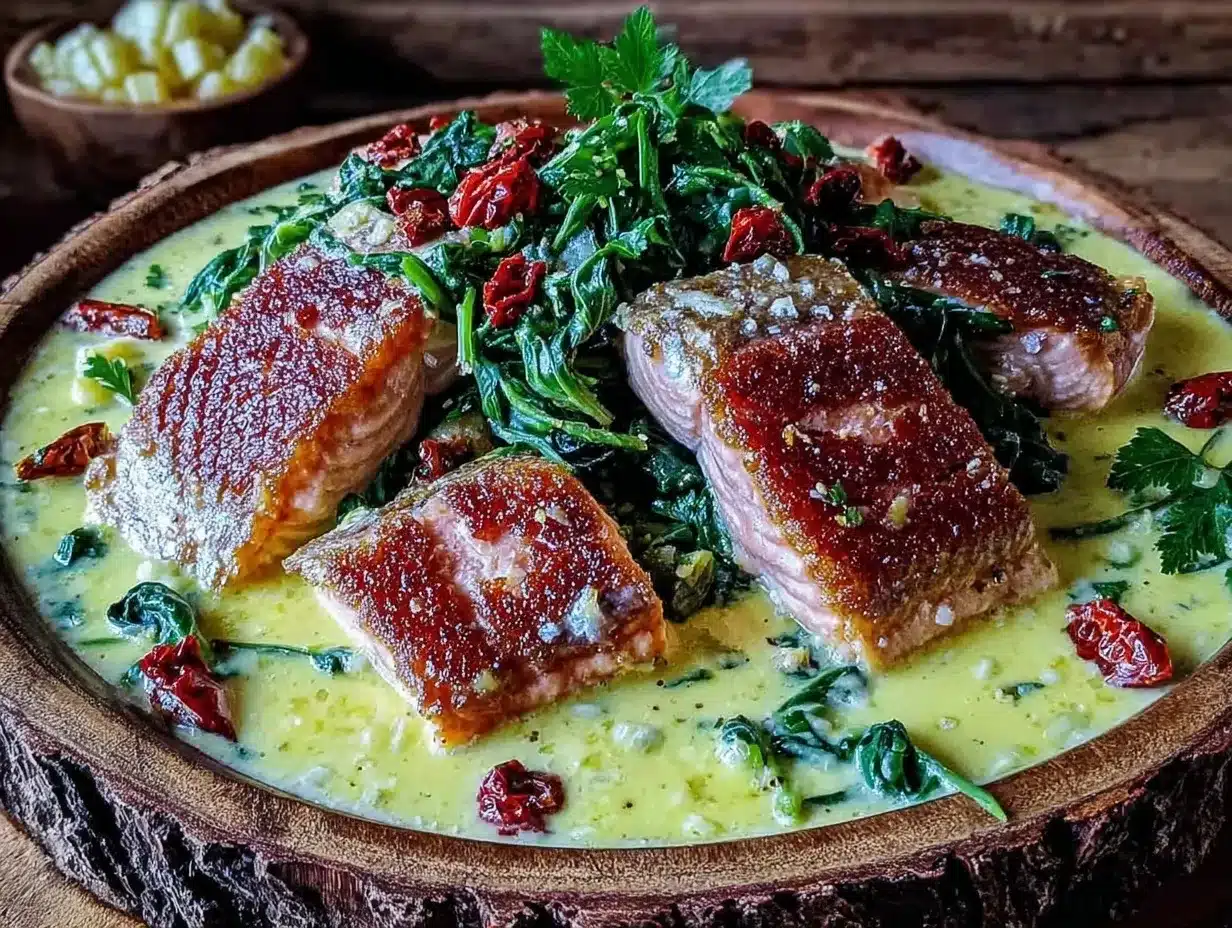 creamy garlic Tuscan salmon preparation steps