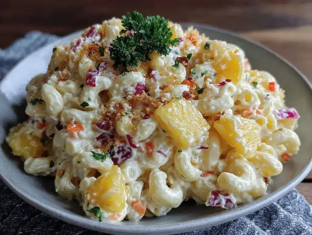 creamy hawaiian macaroni salad - featured image