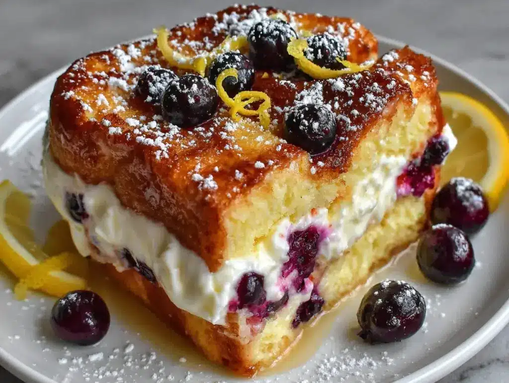 creamy lemon blueberry french toast bake - featured image