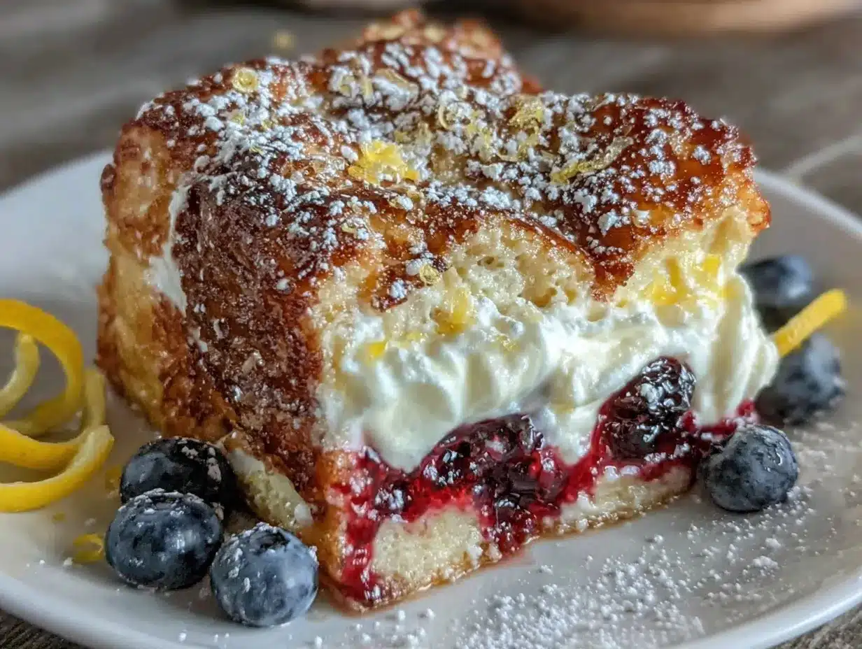 creamy lemon blueberry french toast bake preparation steps
