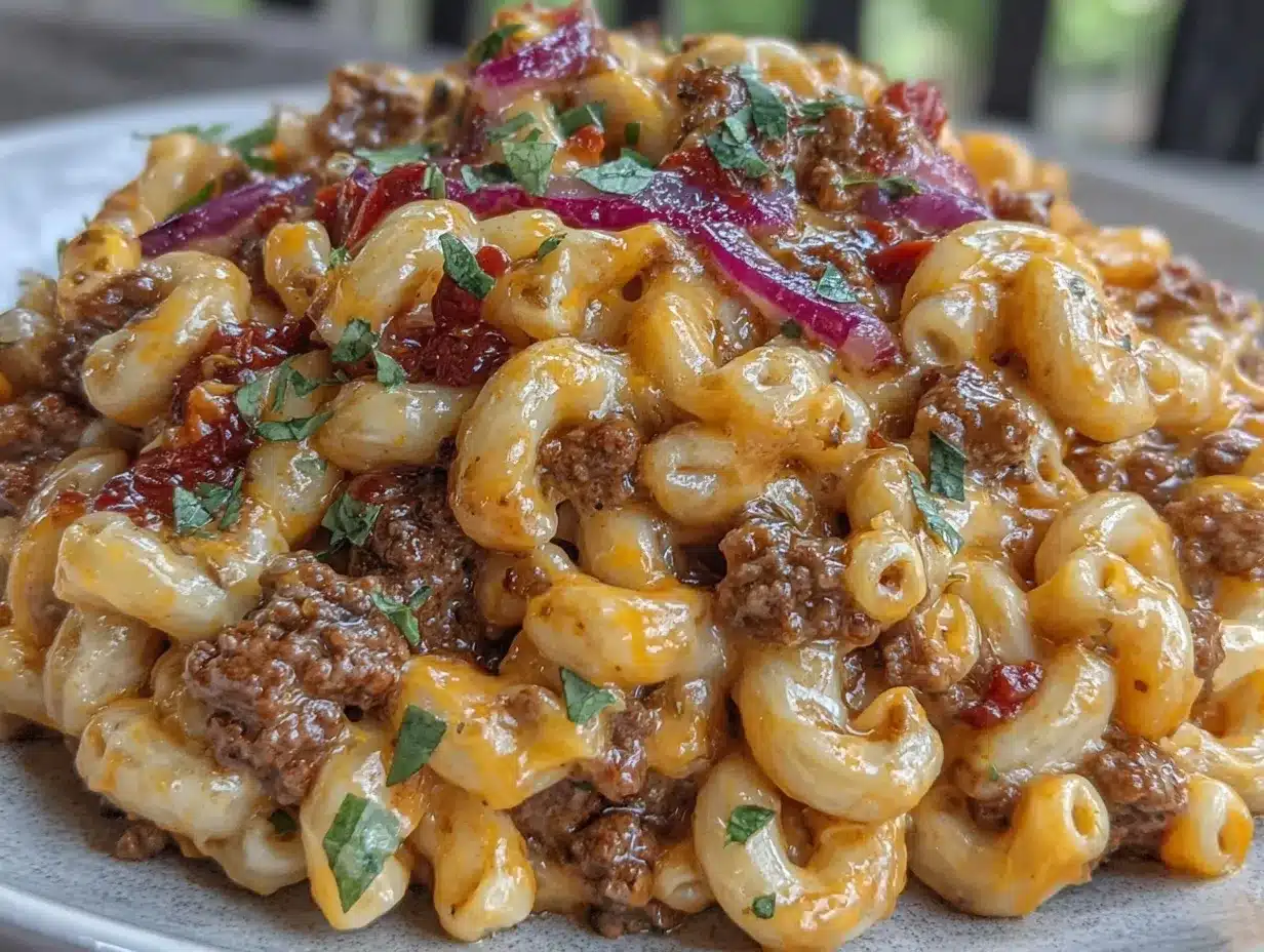 creamy one-pot cheeseburger pasta preparation steps