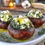 creamy spinach and feta stuffed portobello mushrooms - featured image