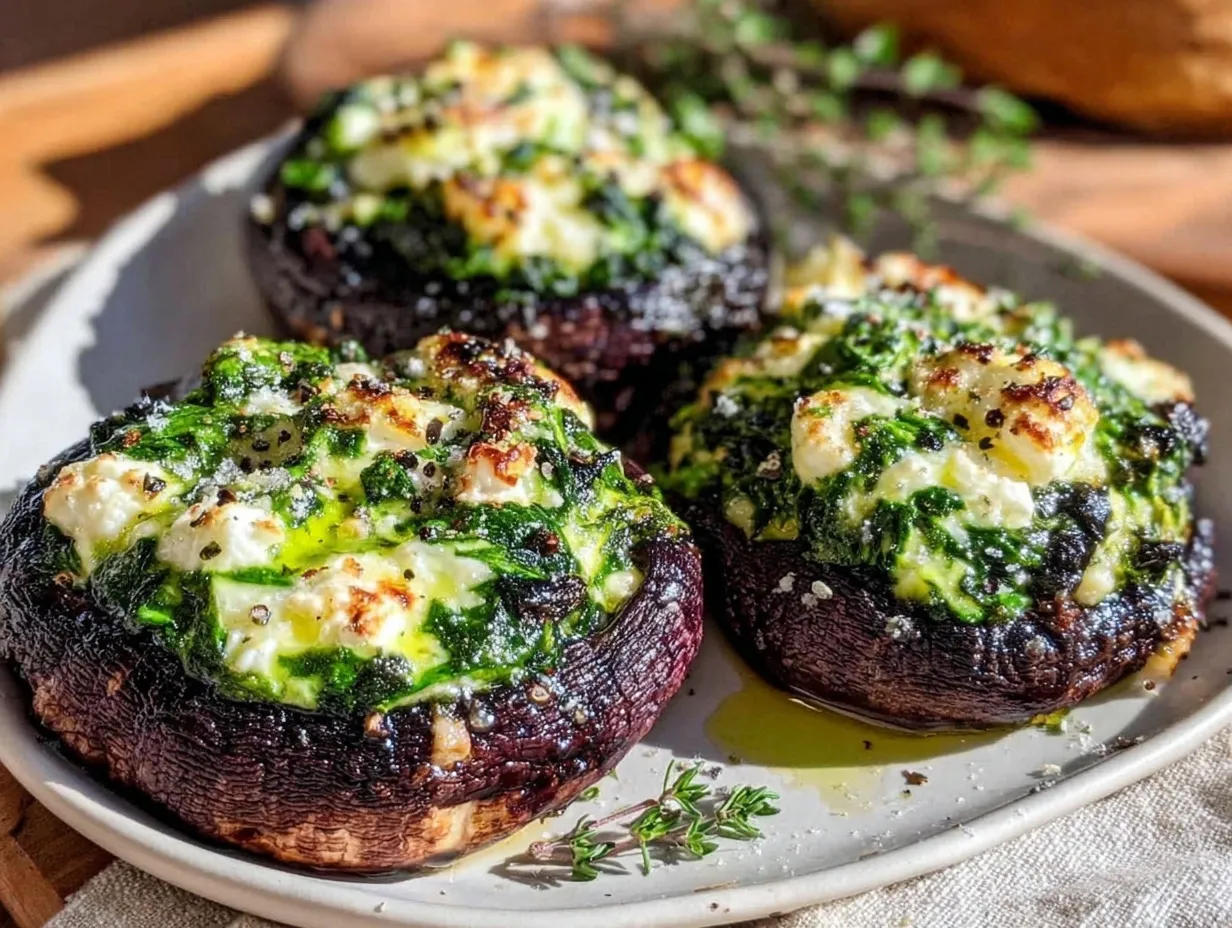 creamy spinach and feta stuffed portobello mushrooms preparation steps