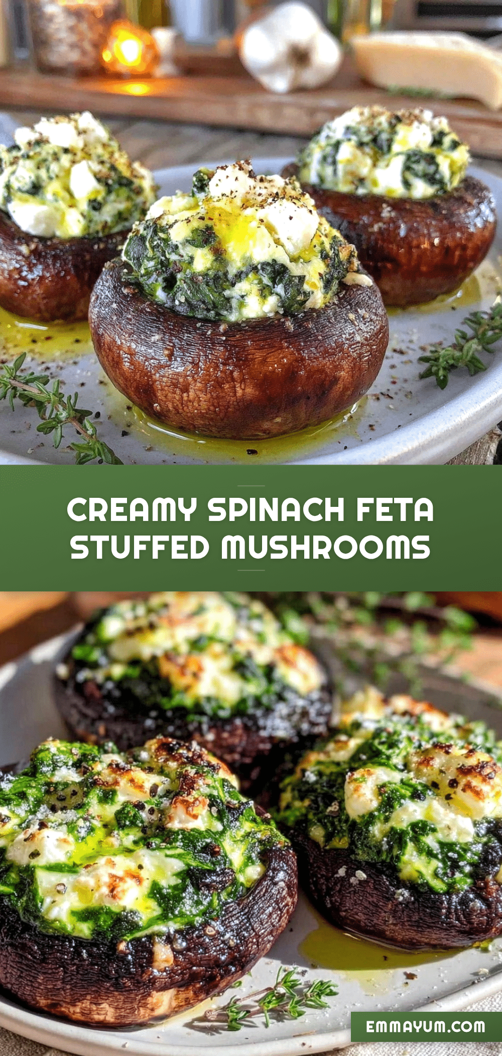 creamy spinach and feta stuffed portobello mushrooms recipe