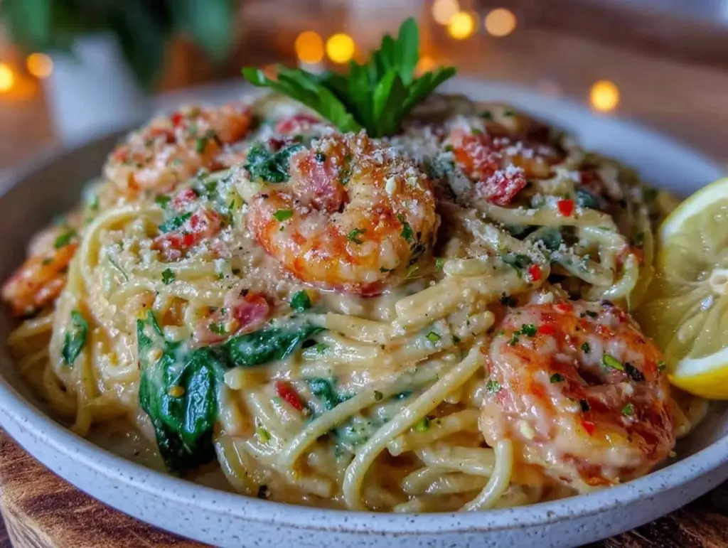 creamy tuscan shrimp pasta - featured image