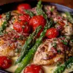 creamy tuscan spring vegetable chicken skillet - featured image