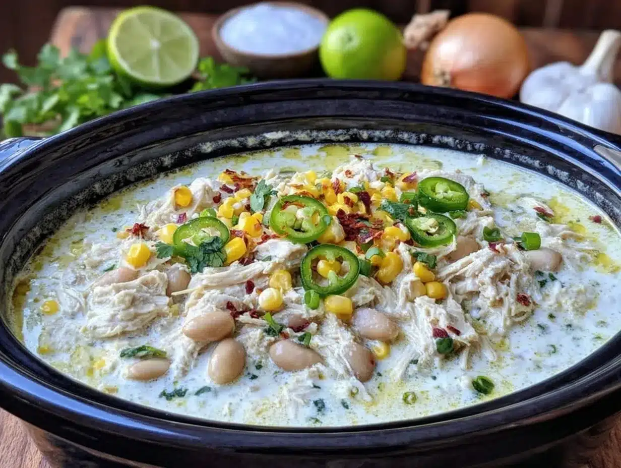 creamy white chicken chili crockpot recipe preparation steps