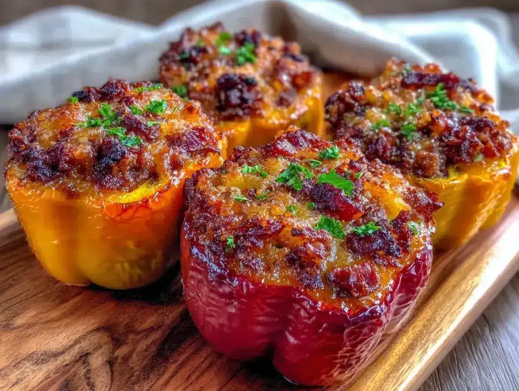 crispy corned beef hash stuffed peppers - featured image