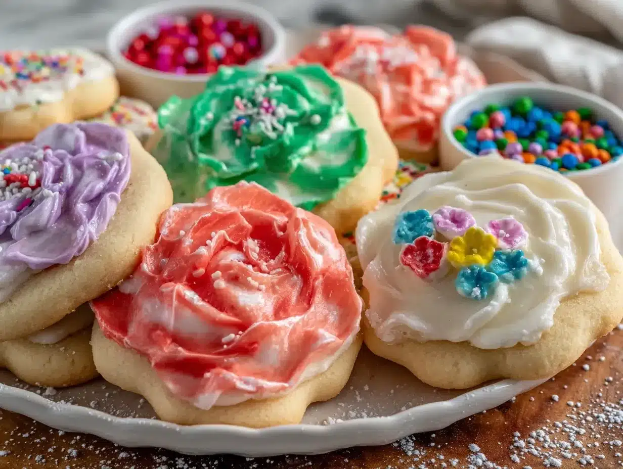 flower-shaped sugar cookie decorating platter preparation steps