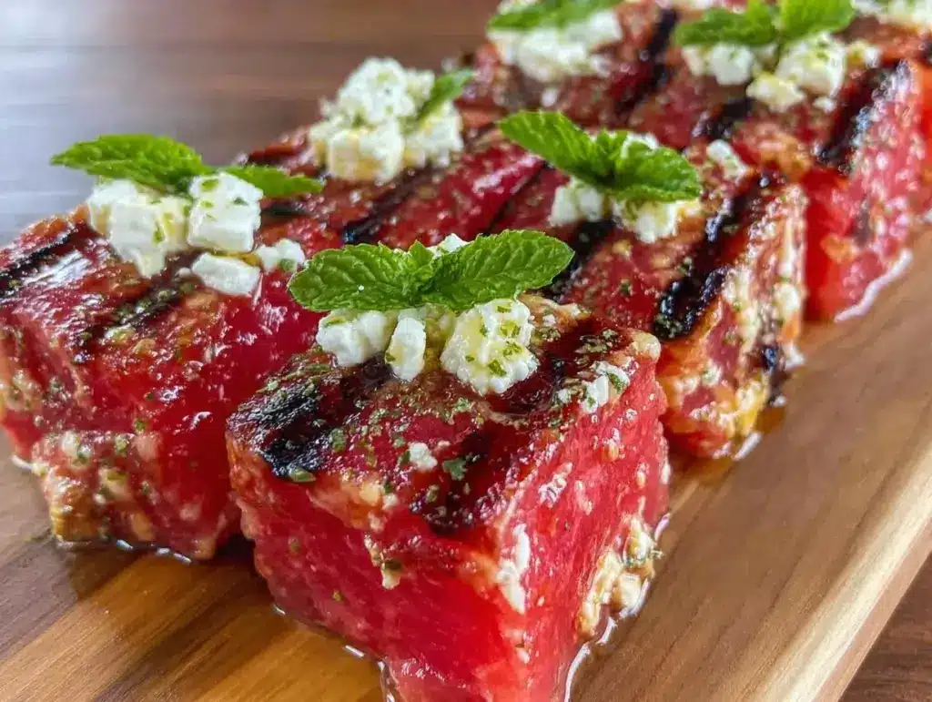 fresh grilled watermelon and feta skewers - featured image