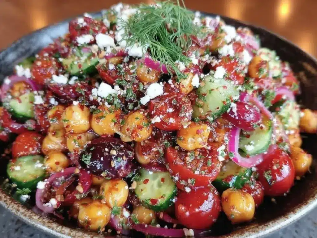 fresh mediterranean chickpea cucumber salad - featured image