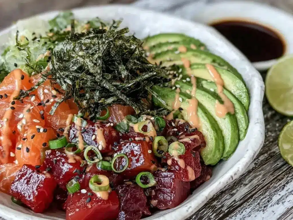 fresh salmon poke bowl - featured image