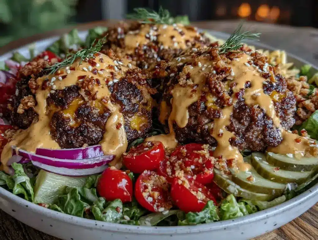 keto smash burger bowl - featured image