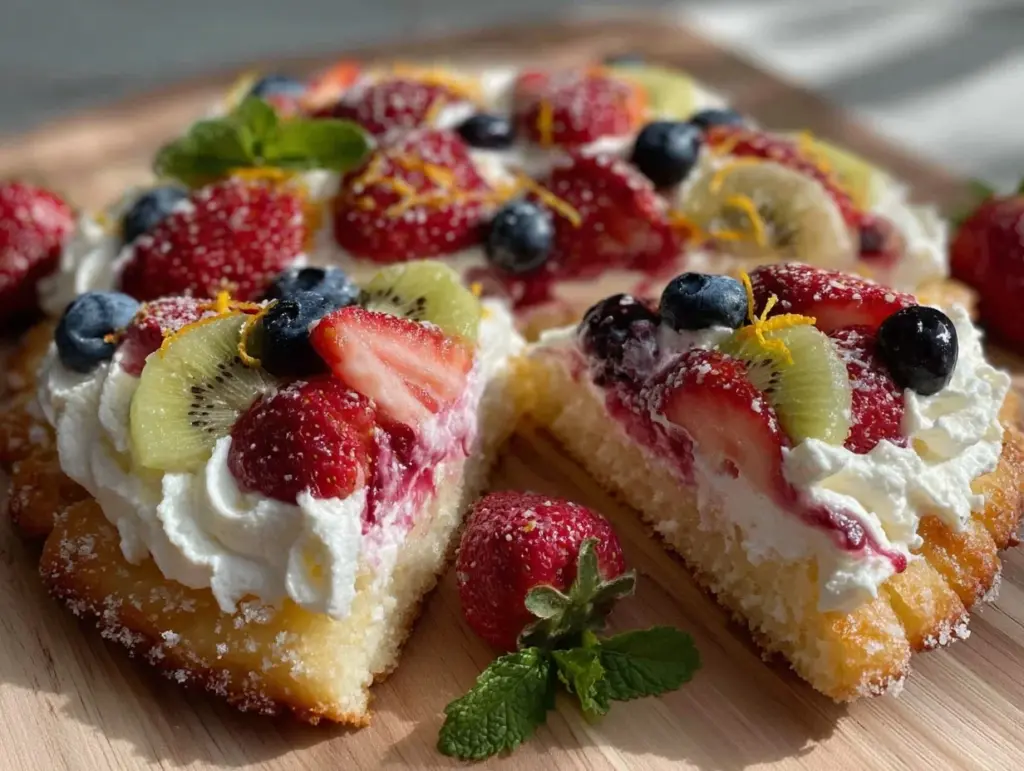 lemon sugar cookie fruit pizza - featured image