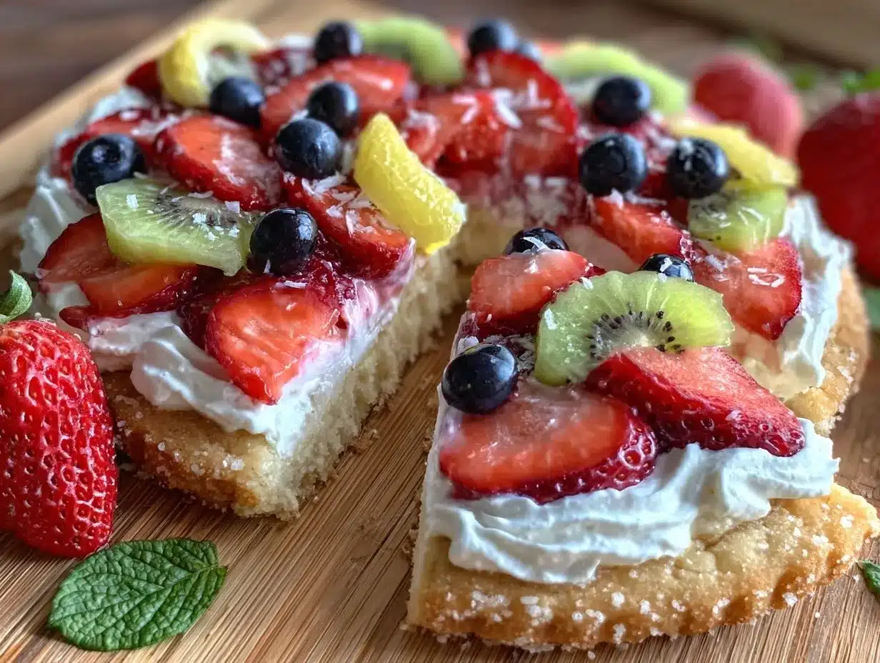 lemon sugar cookie fruit pizza preparation steps