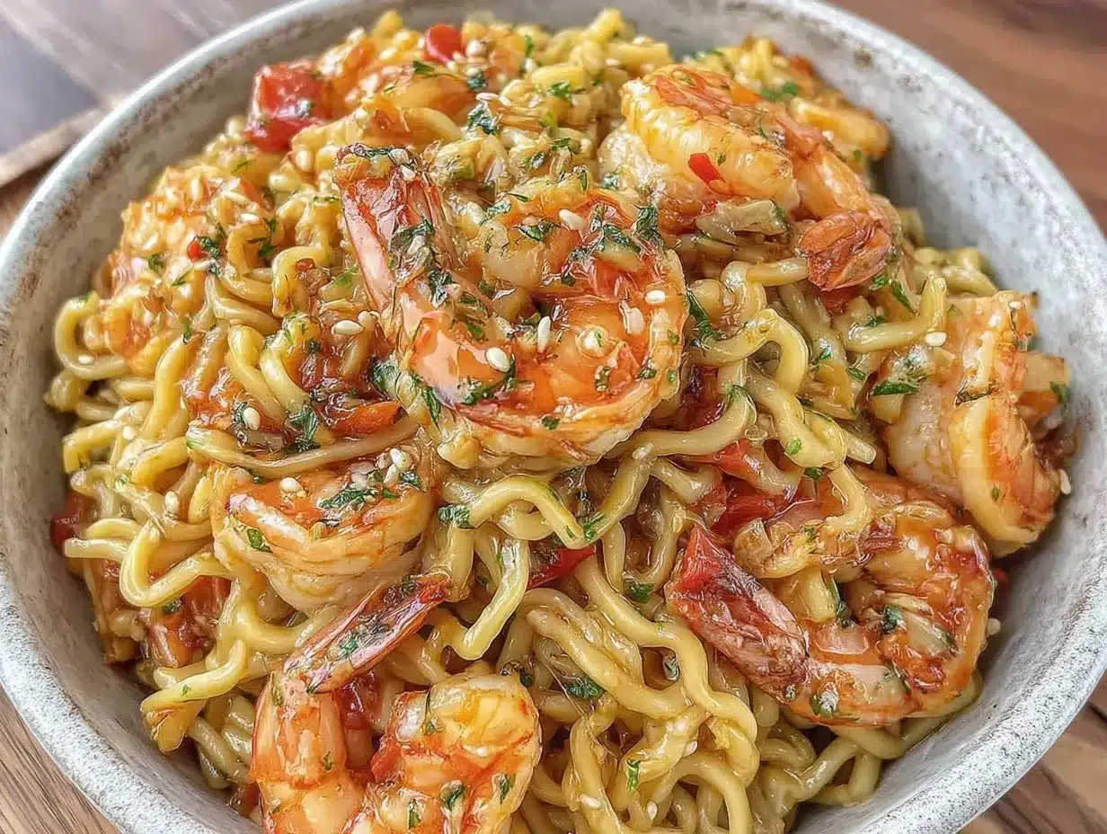 longevity noodles with garlic shrimp preparation steps