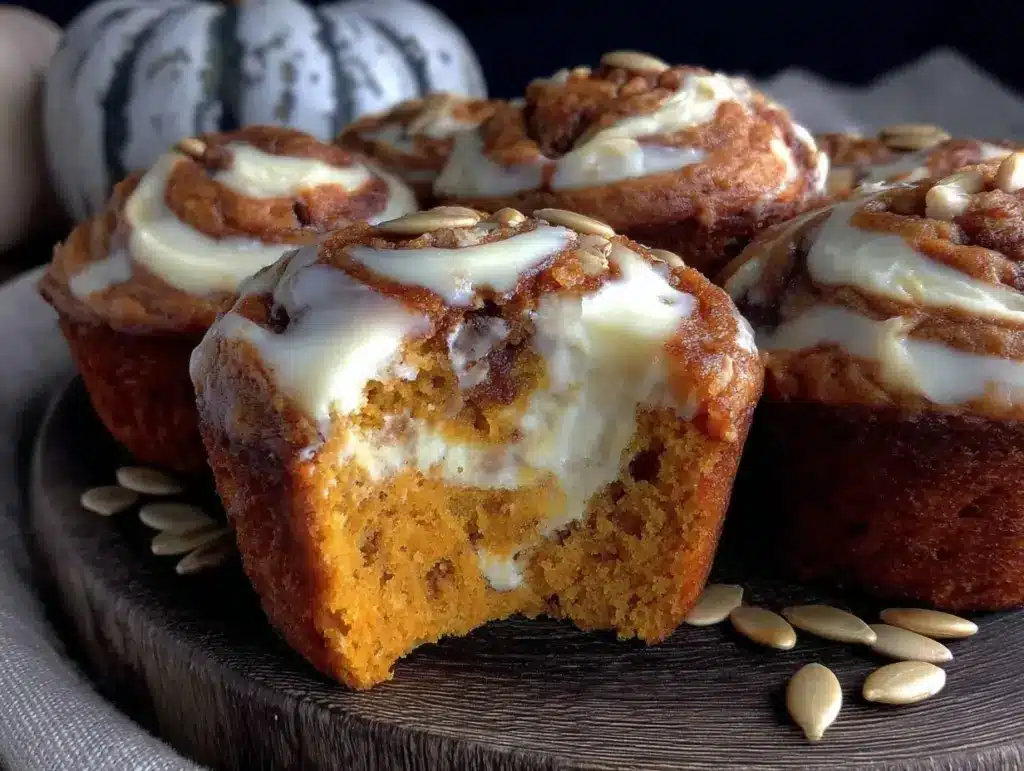 moist pumpkin cream cheese swirl muffins - featured image