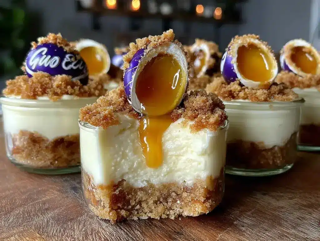 no bake cadbury egg cheesecake jars - featured image