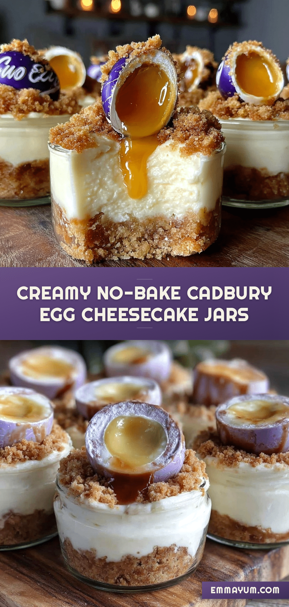 no bake cadbury egg cheesecake jars recipe