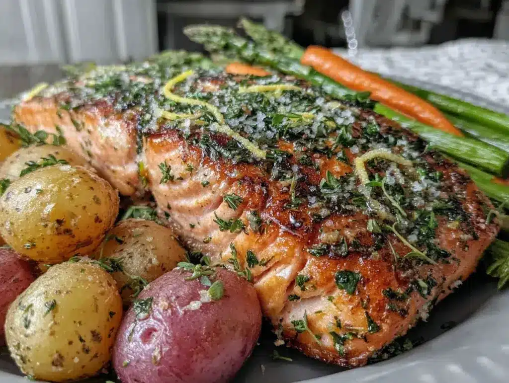 one-pan lemon herb salmon - featured image