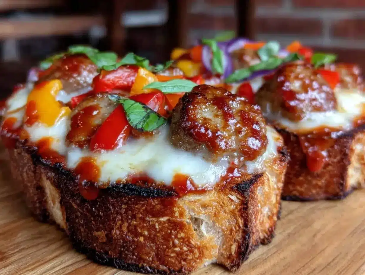 quick crispy French bread pizza with Italian sausage preparation steps